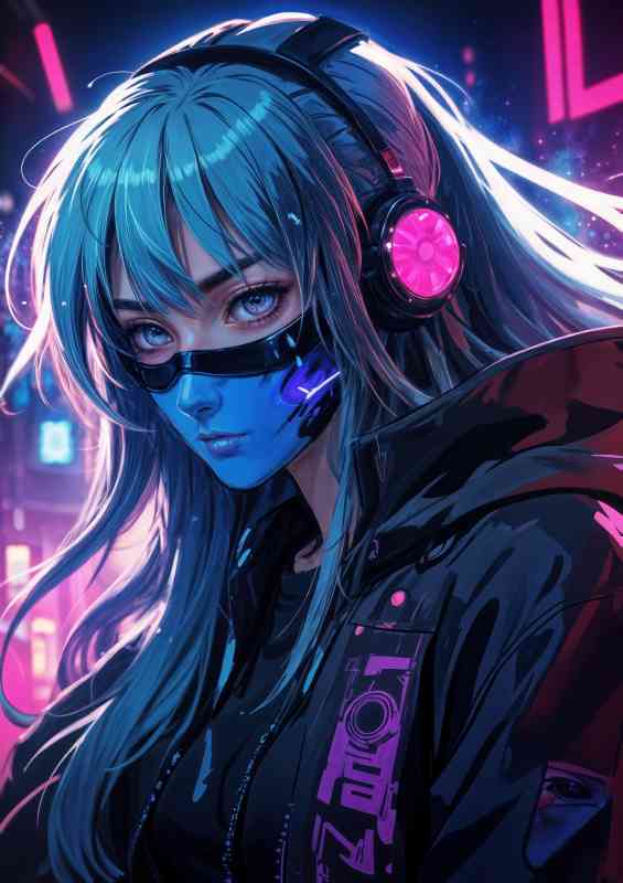 Cyberpunk animae girl in gaming mode | Metal Poster