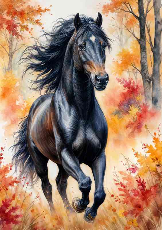 Majestic black horse in the woods | Poster