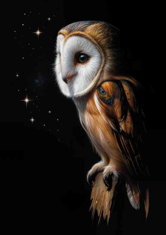 Close up barn owk on a perch | Metal Poster