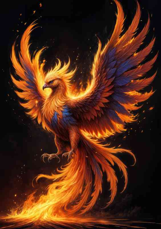Fiery colourful phoenix with wild fire | Metal Poster