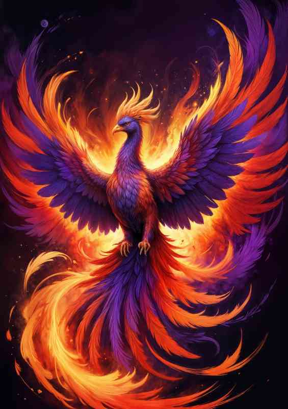 Majestic phoenix with vibrant reds and purples | Canvas
