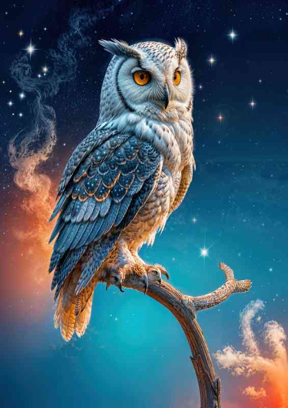 The snowy owl and the night sky with smoke | Metal Poster