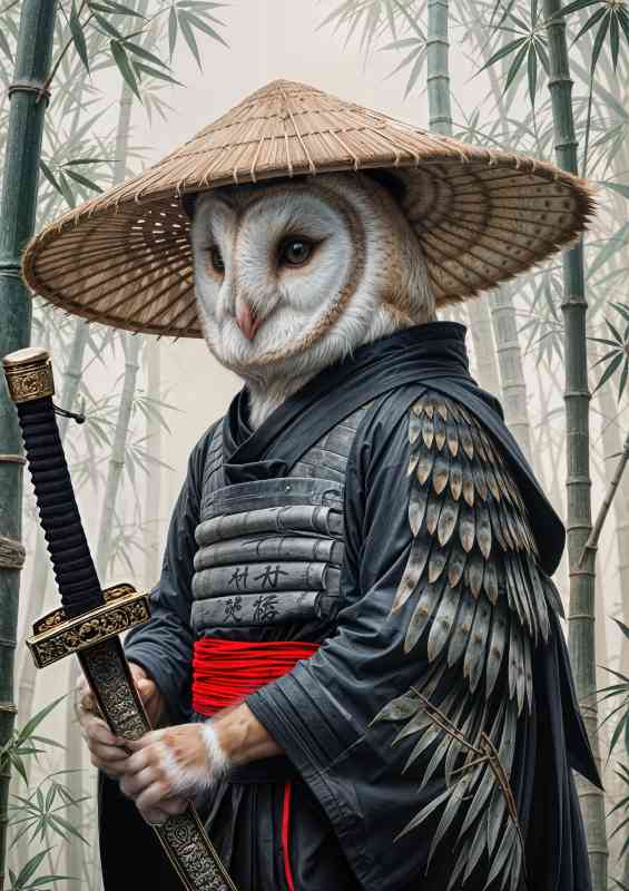 Barn owl wearing samurai outfit | Poster