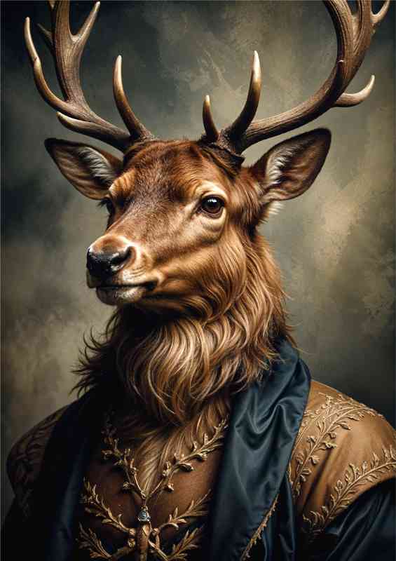 Magestic stag with vintage attire | Metal Poster