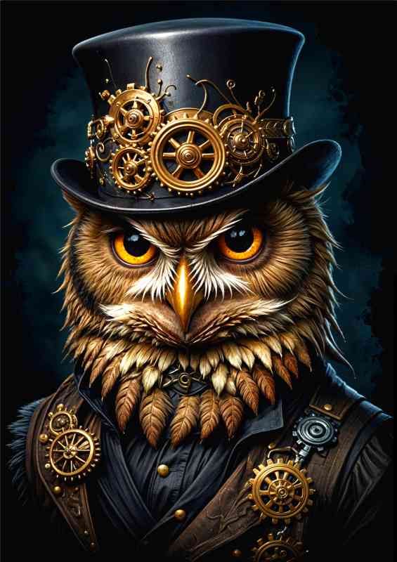 Steampunk owl wiith cogs surrealism | Canvas
