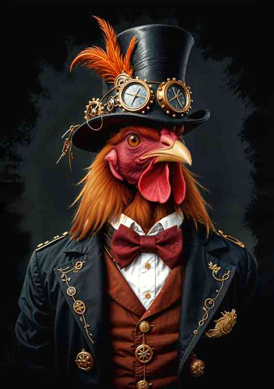 Steampunk rooster in vintage attire | Poster