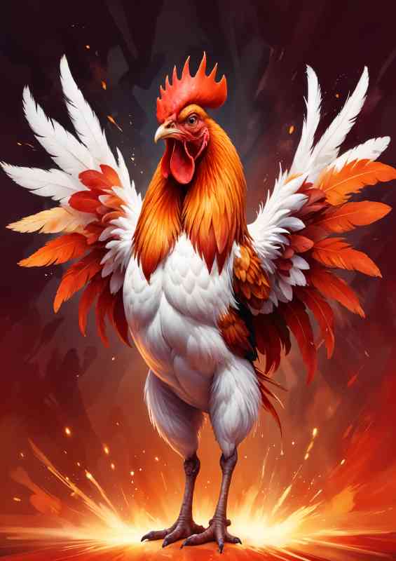 White rooster with some colour | Canvas