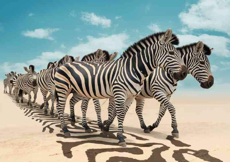 Zebras with their distinct black and white strips | Poster