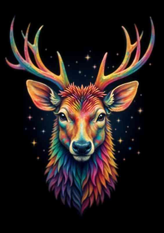 Deer with vibrant rainbow colored antlers | Metal Poster