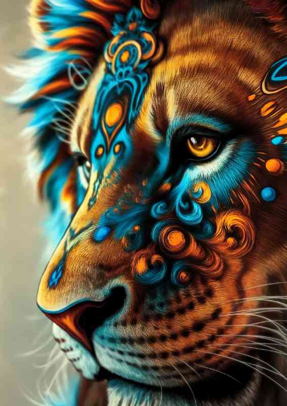 Detailed and vibrant depiction of a lions head | Metal Poster