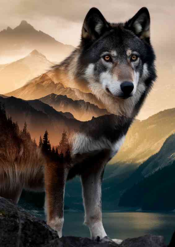 Majestic wolf with piercing amber eyes set | Poster