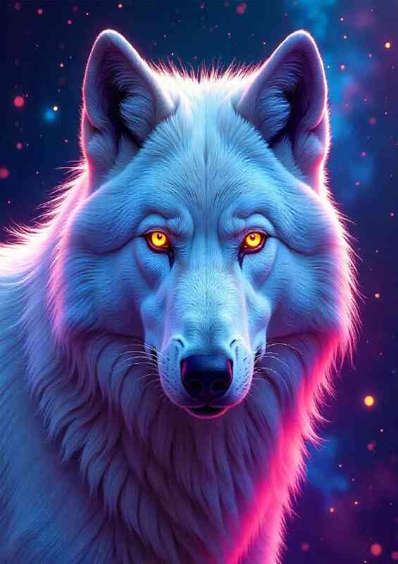 Neon white wolf with orange eyes | Metal Poster