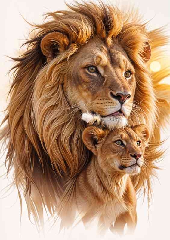 Proud male lion with his cub | Canvas