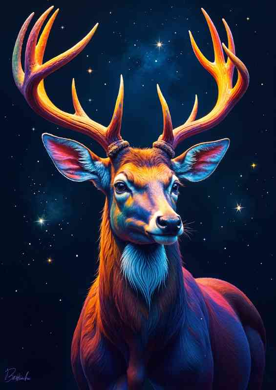 Psychedelic portrait of a deer with vibrant colored antlers | Canvas
