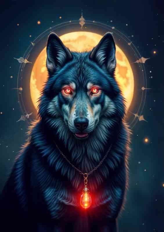 Shimmering blue and-grey wolf with glowing red eyes | Poster