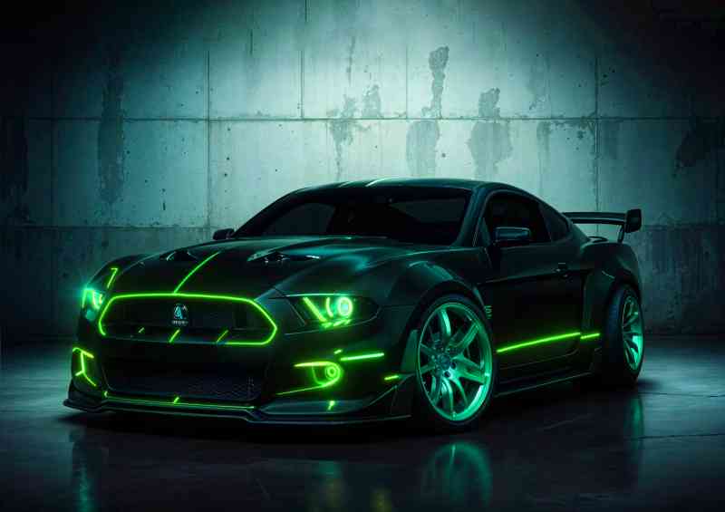 Shelby gt 500 neon green style Super car | Metal Poster