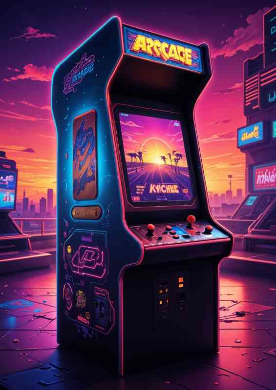 Full retro gaming machine in neon colours | Metal Poster