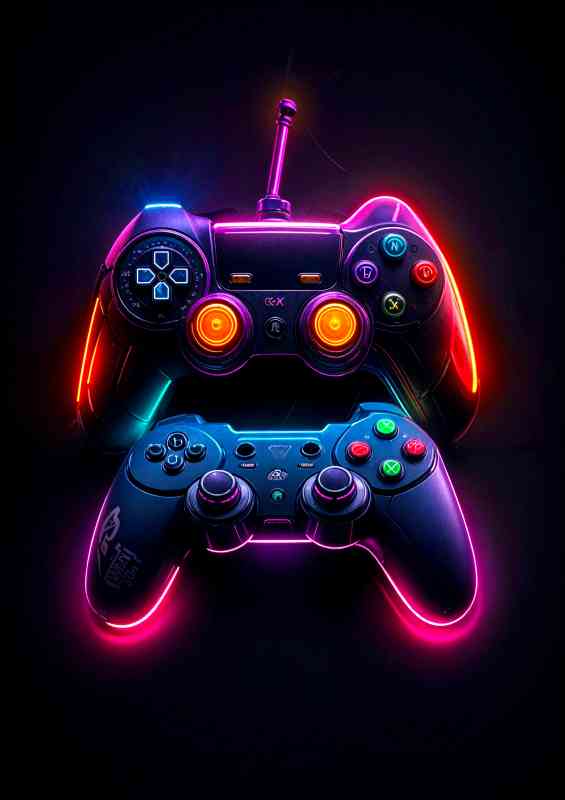 Moody neon game ready controllres | Metal Poster