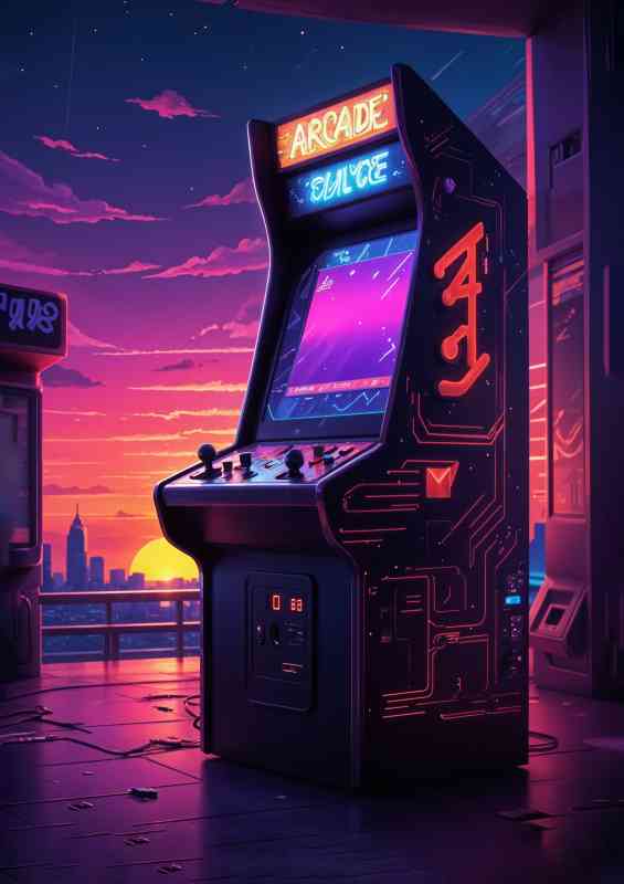 Retro neon gaming machine | Metal Poster