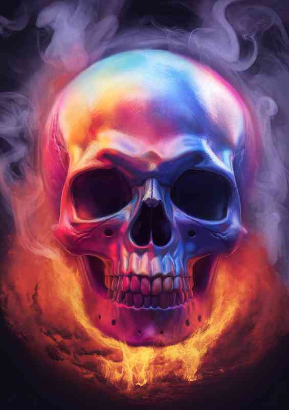 Colored skull enveloped in a swirling smoke | Metal Poster