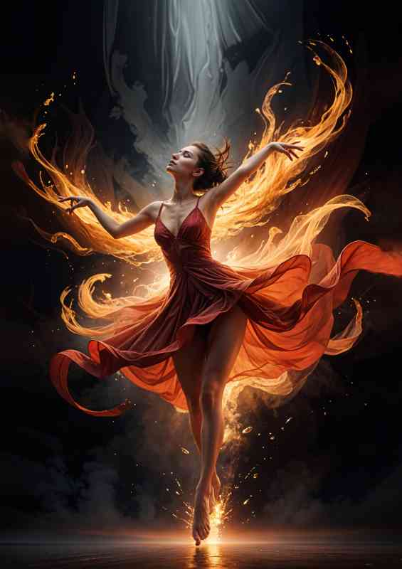 Dancer with fiery wings and a flowing red dress | Metal Poster