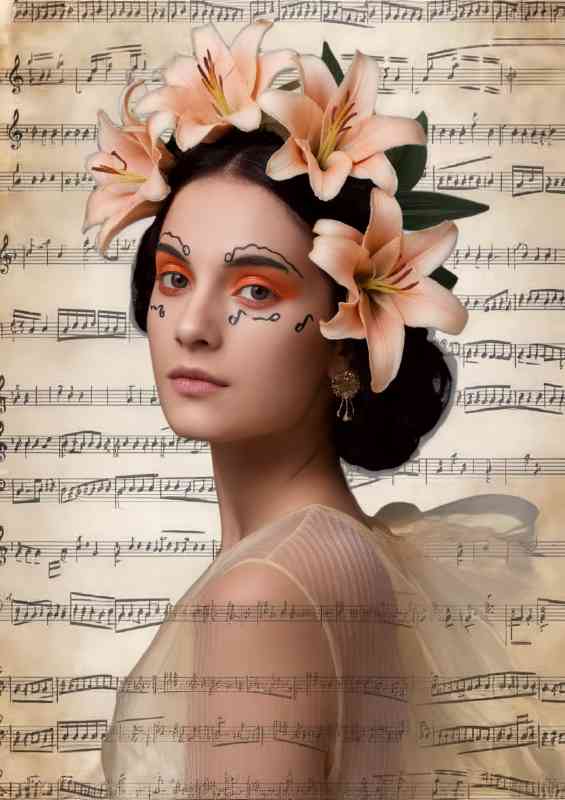 Woman with a serene expression with musical notes | Canvas