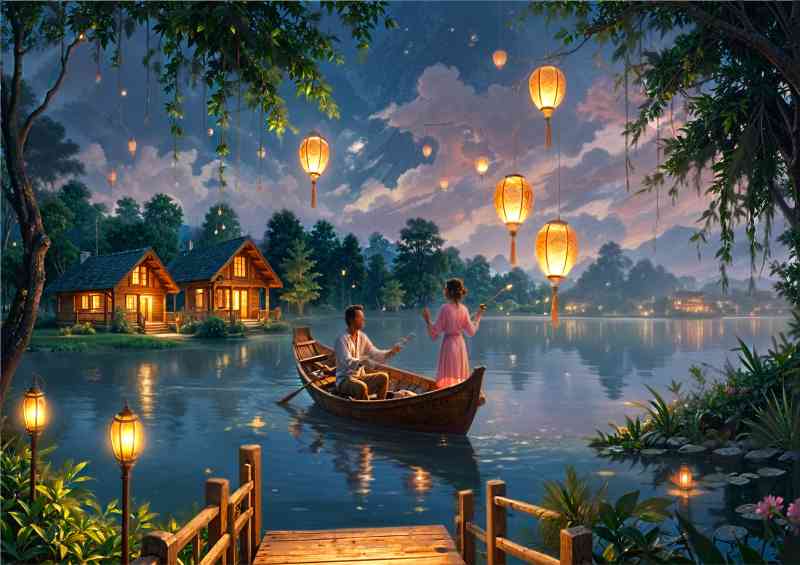 Princess in a rowing boat on the lake | Metal Poster