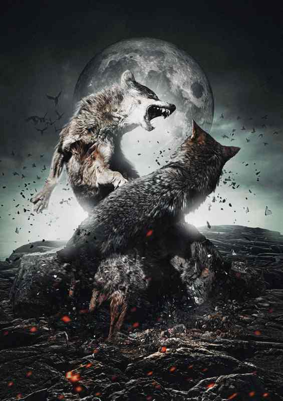 Wolfs fighting for food | Di-Bond