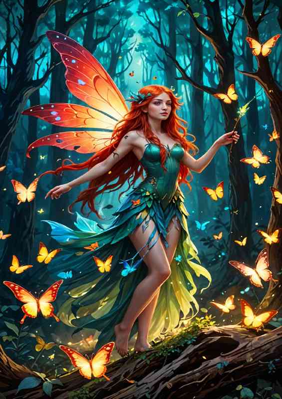 Female fairy with butterflys magical with large colorful wings | Di-Bond