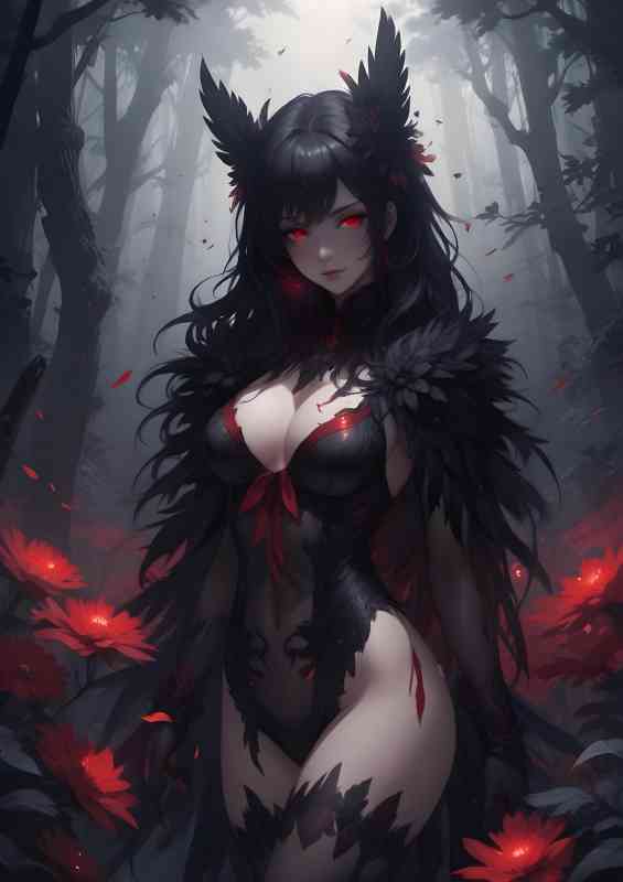 Misty forest with glowing red flowers animae | Di-Bond