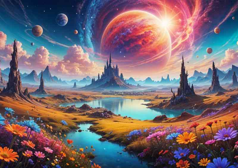 Celestral skies surreal planet fantasy landscape | Metal Poster