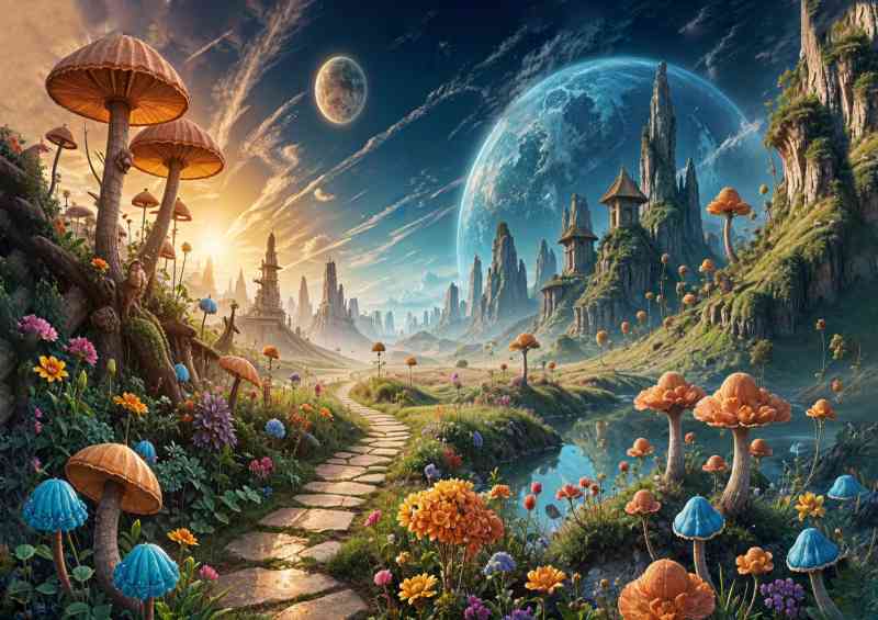Mushroom landscapes dramatic skies fantasy | Poster