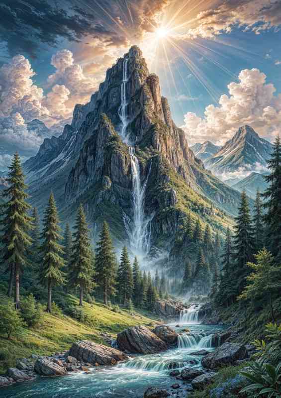 Majestic mountain peak rising into a dramatic sky | Metal Poster