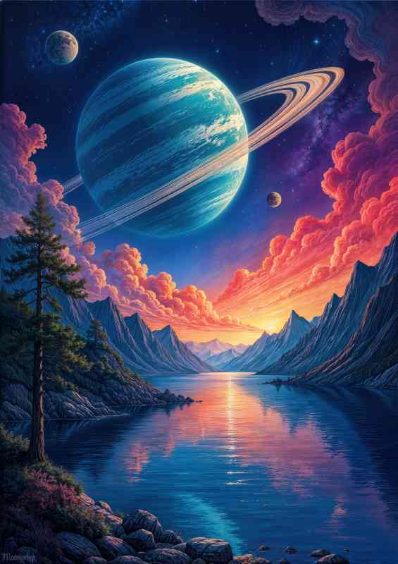 Planets mountains and river | Canvas