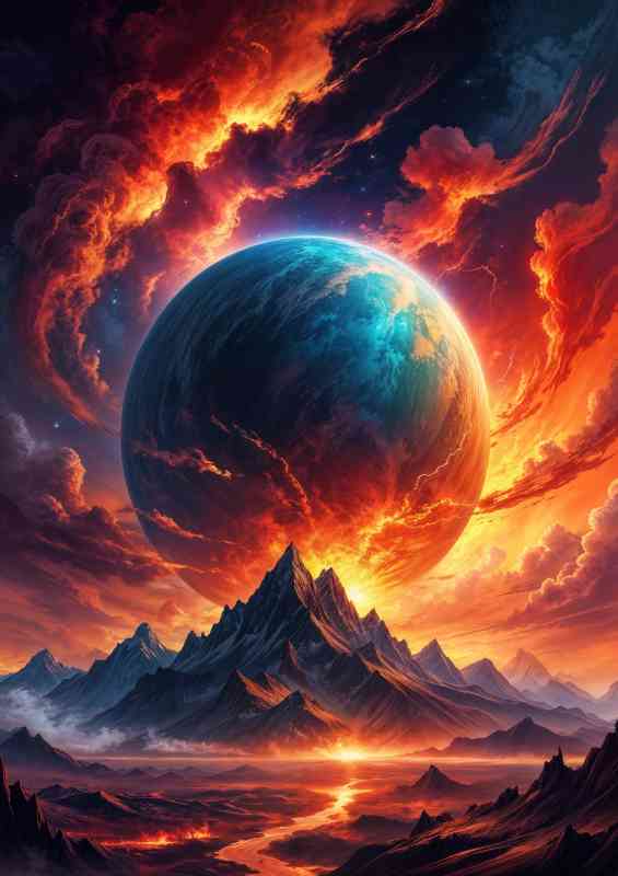 Vibrant atmosphere hovering over a mountainous landscape | Metal Poster