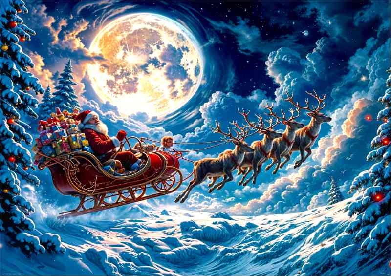 Santa delivering the toys at christmas | Metal Poster