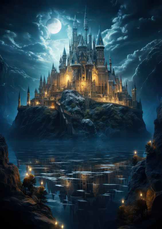 Harry potter castle style standing in a lake | Poster