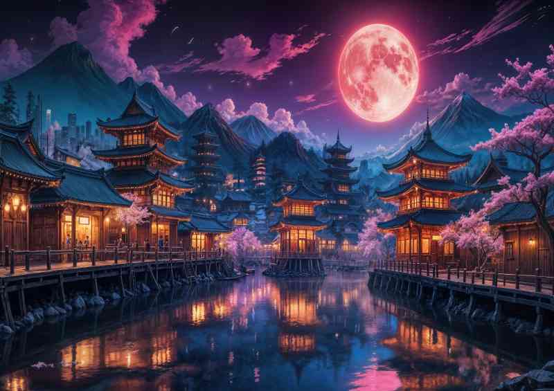 Cyberpunk traditional japanese town at night | Canvas