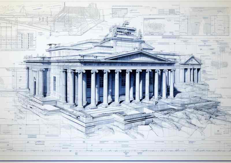 Ancient Greek Majesty in Blueprint | Canvas
