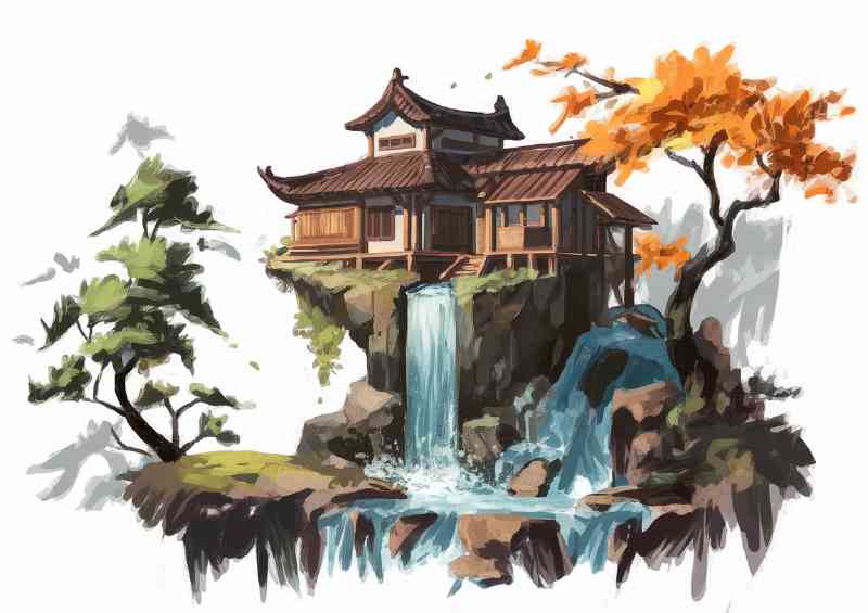Picturesque scene of a traditional asian style home.png | Metal Poster