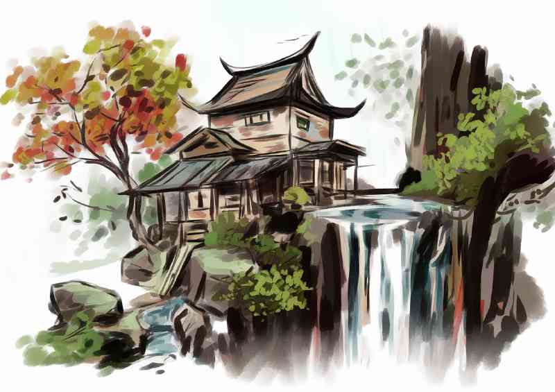 Picturesque scene of a traditional asian style house | Di-Bond