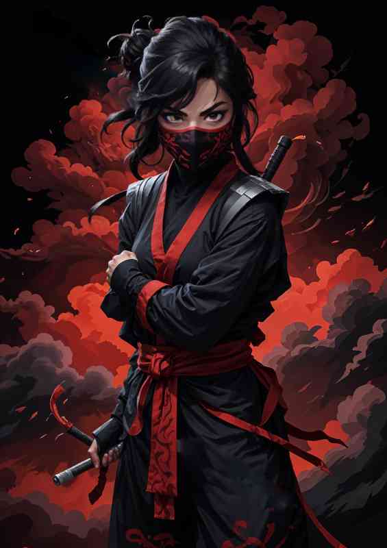 Dark female ninja warrior with swords | Metal Poster