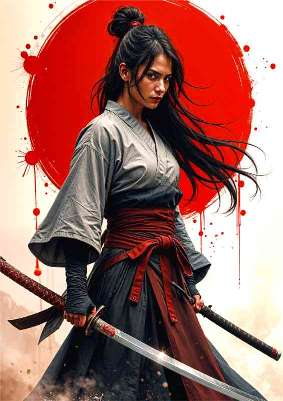 Giesha warrior holding samurai sword | Di-Bond