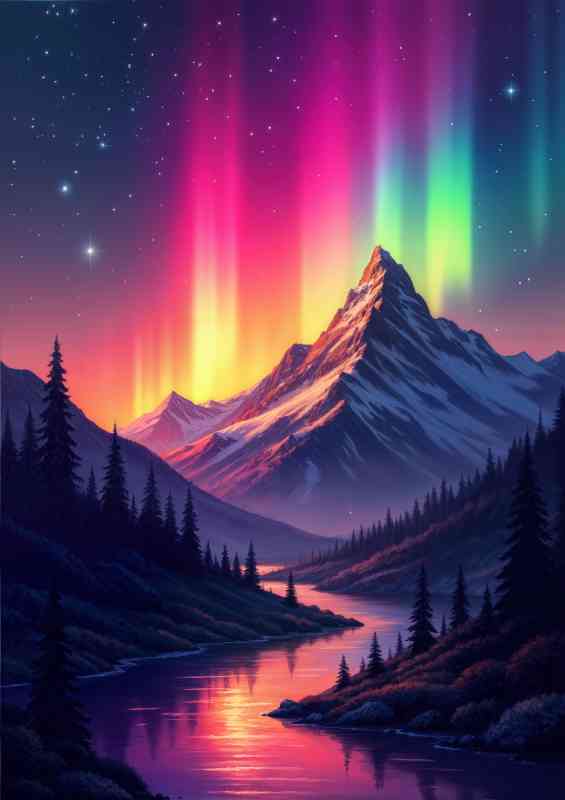 Rich colours aura behind the mountains | Poster