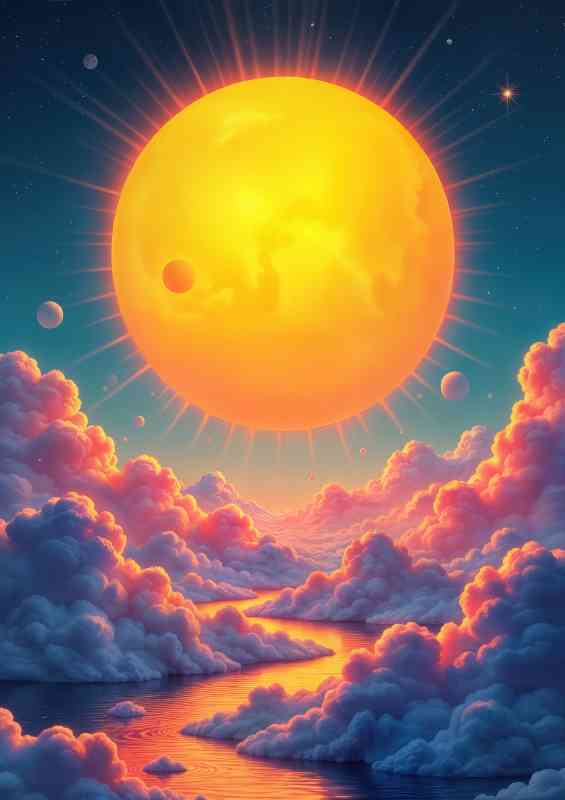 Amazing glowing bright sun coludes and mountains | Metal Poster