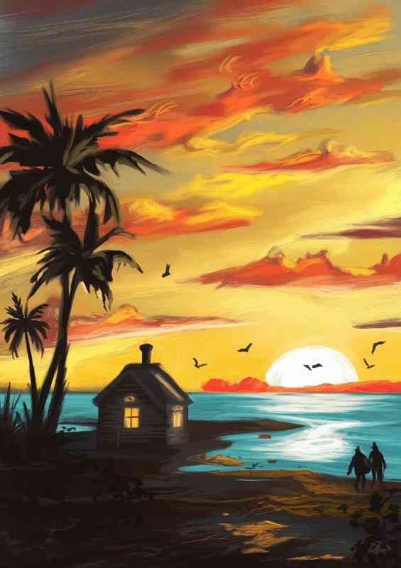 Sunset over a serene beach the sky | Poster