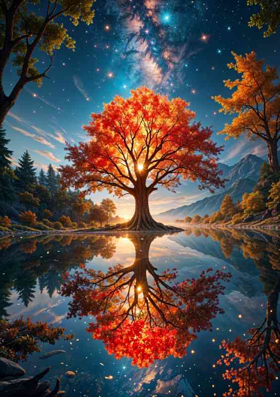 Large vibrant tree with waater reflections detailed | Metal Poster