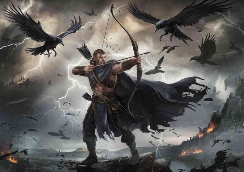 Ullr norse mythology with arrows and crows | Poster