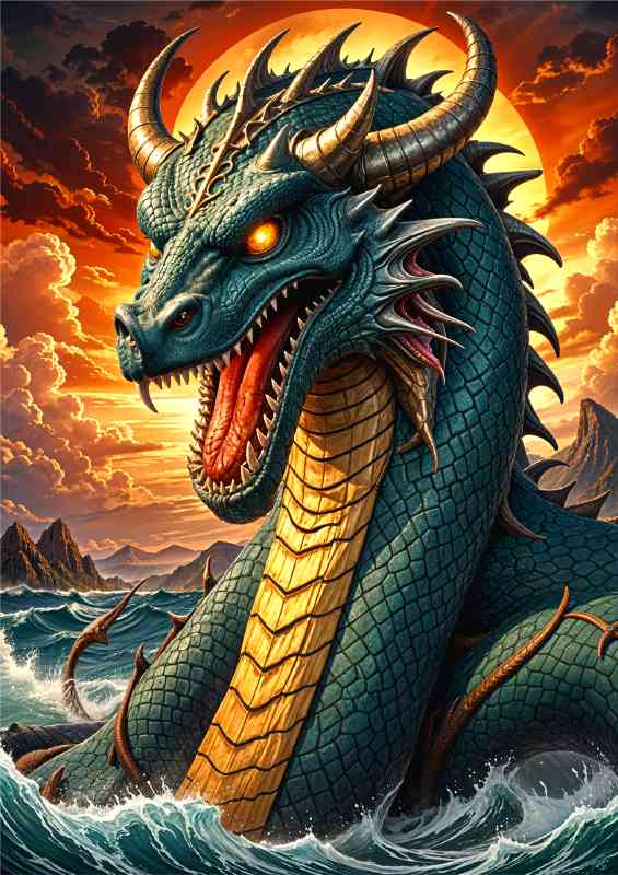 Jörmungandr the norse mythology god of the seas glowing eyes | Di-Bond
