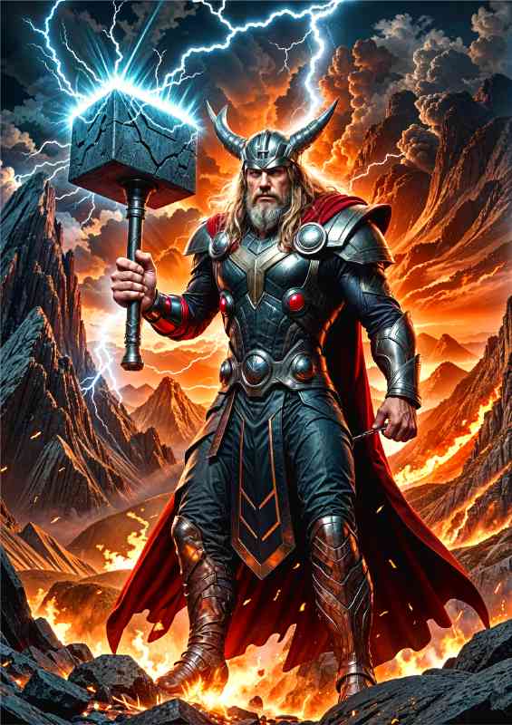 Thor norse mythology god with his Mjollnir hammer | Metal Poster